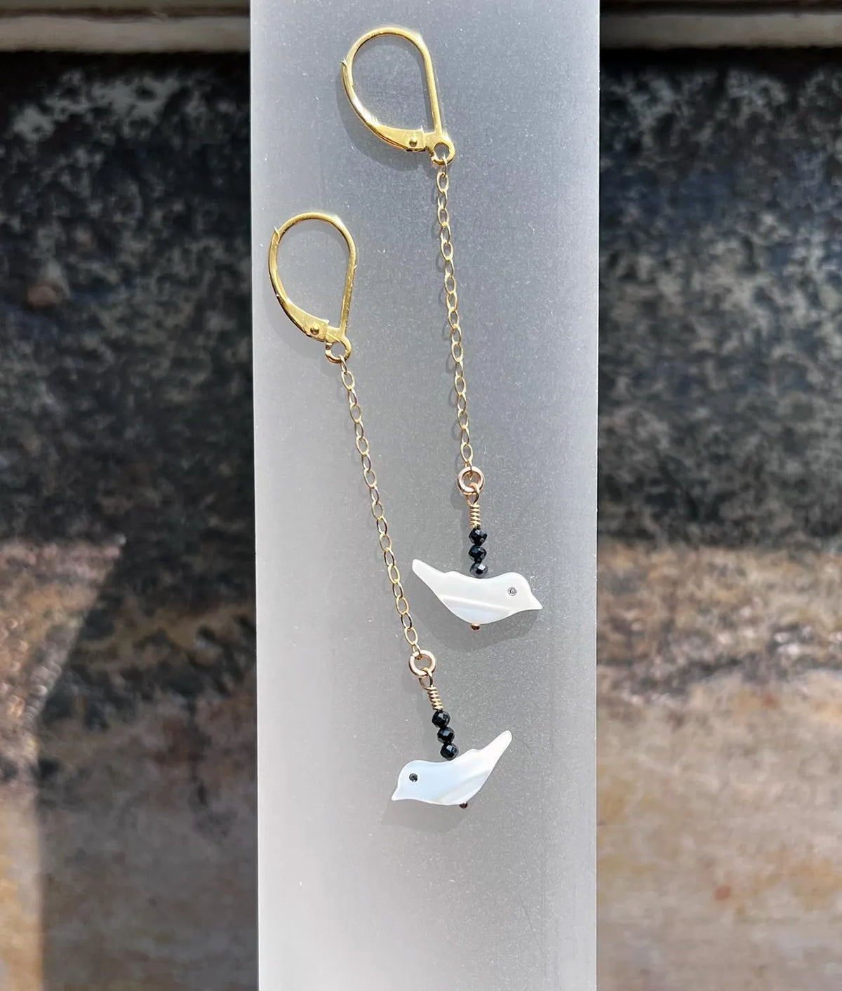 PHOEBE Mother Of Pearl & Black Spinal Bird Earrings
