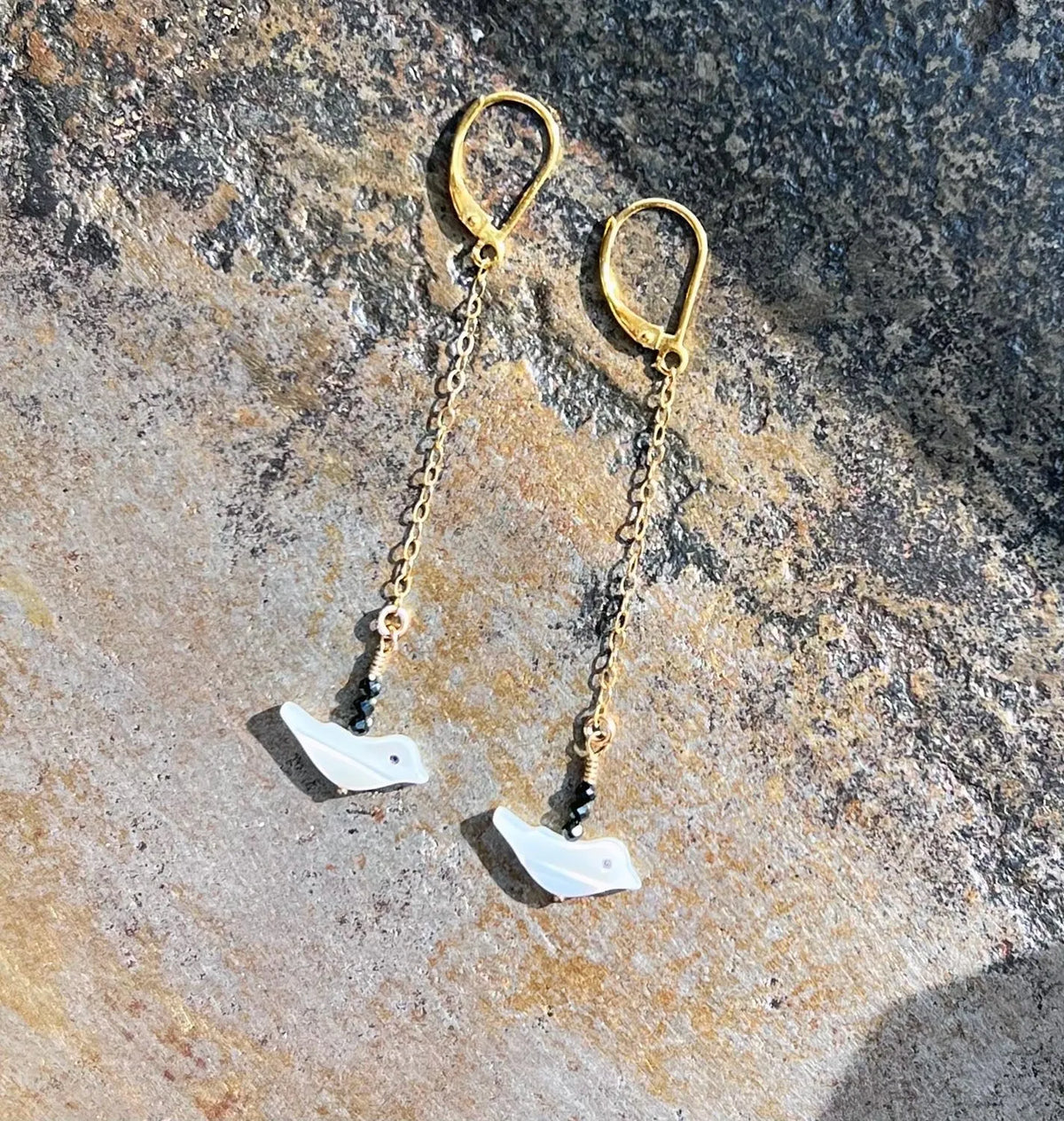 PHOEBE Mother Of Pearl & Black Spinal Bird Earrings