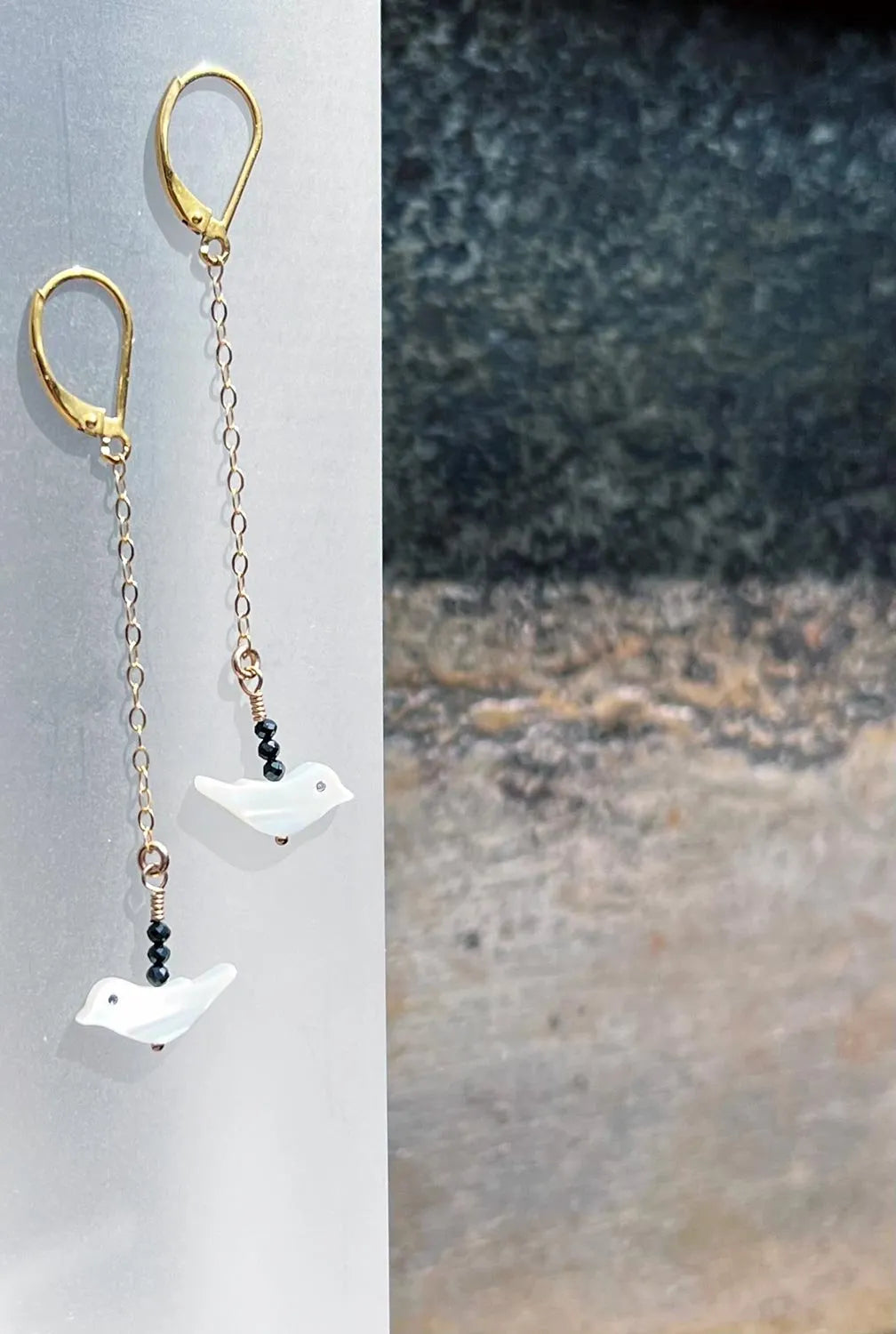 PHOEBE Mother Of Pearl & Black Spinal Bird Earrings