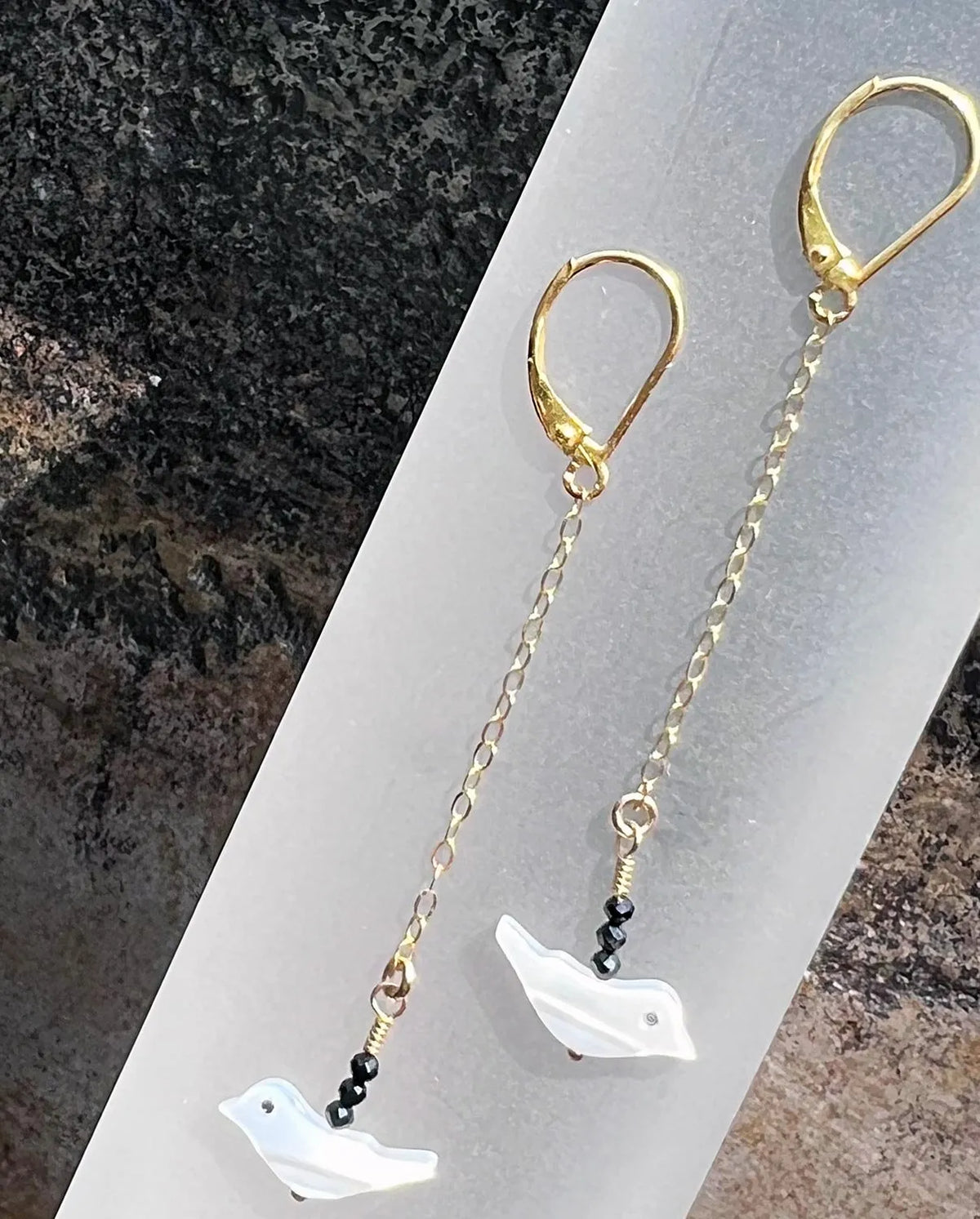 PHOEBE Mother Of Pearl & Black Spinal Bird Earrings