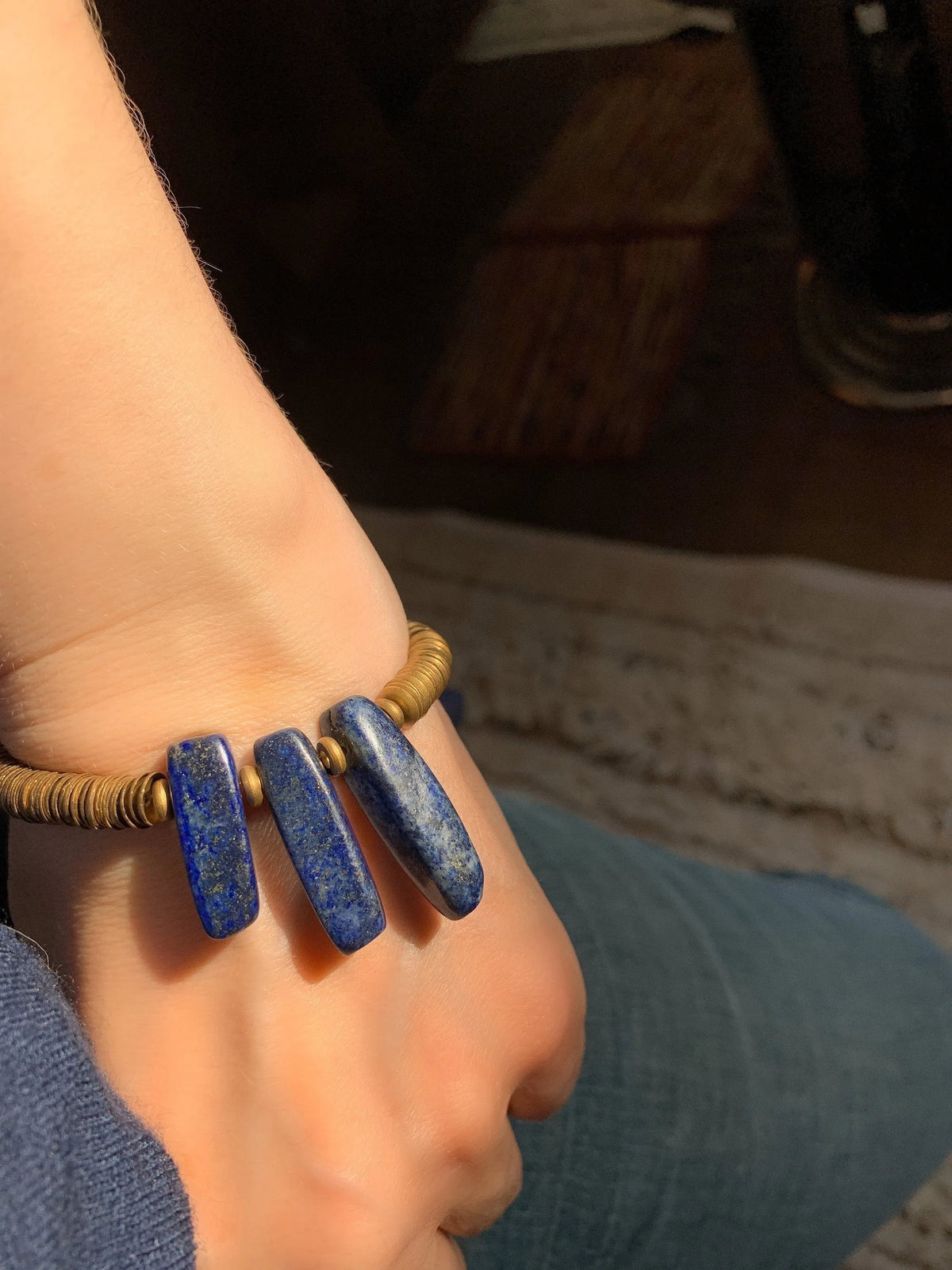 RALEIGH Lapis Lazuli Sunbeams Primitive Industrial Brass Saucer Beads