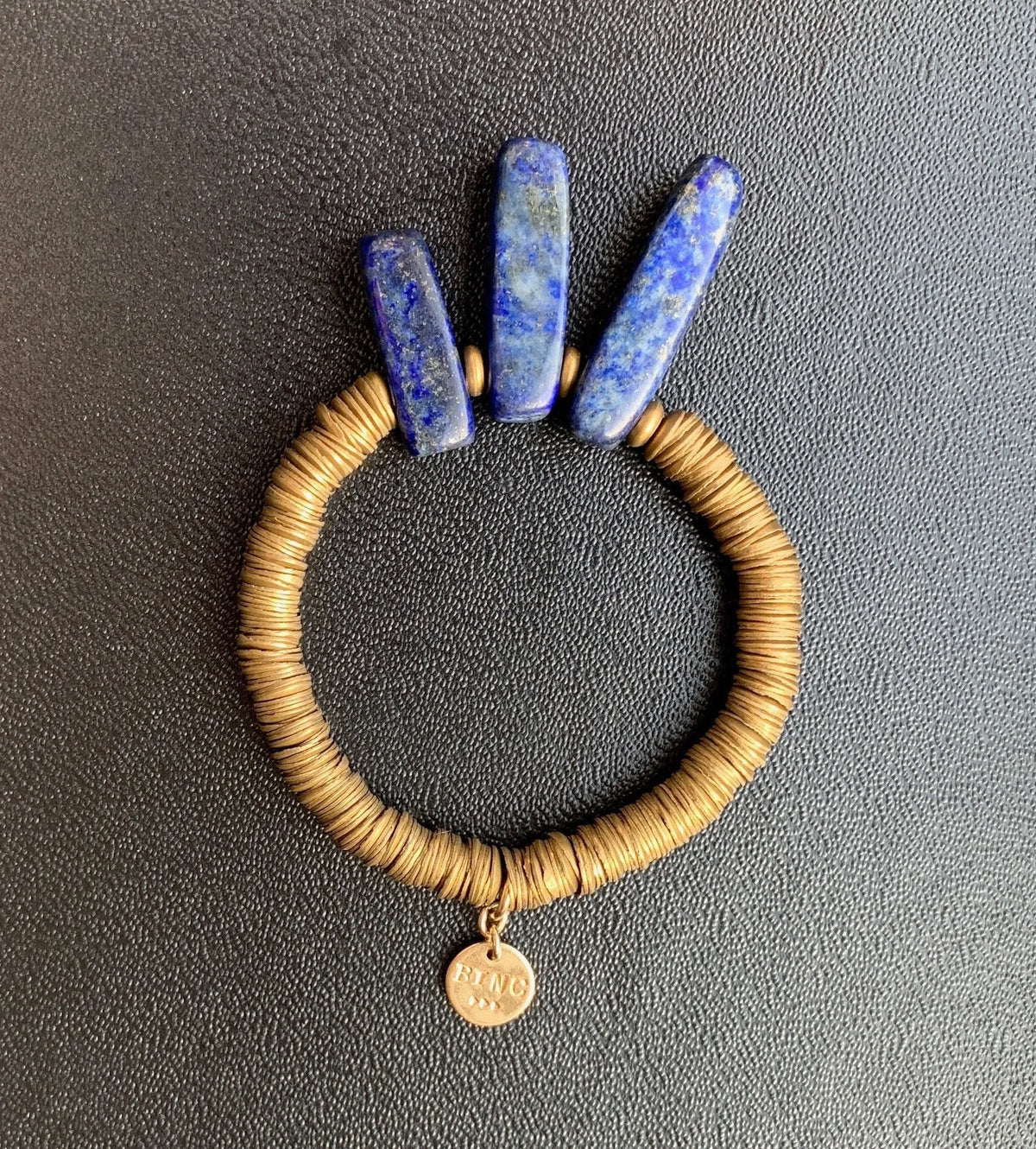 RALEIGH Lapis Lazuli Sunbeams Primitive Industrial Brass Saucer Beads