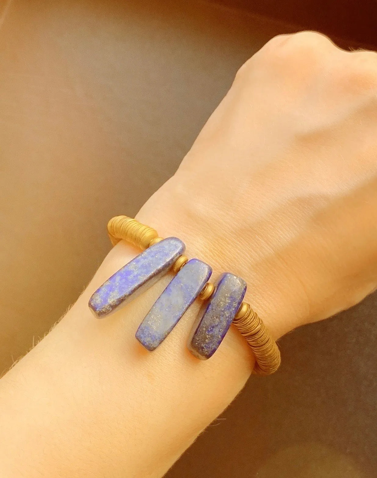 RALEIGH Lapis Lazuli Sunbeams Primitive Industrial Brass Saucer Beads