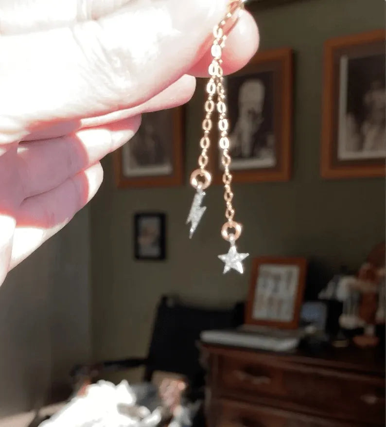 RIGEL Diamond Earrings Encrusted Star Lightning Bolt Charms Bowie