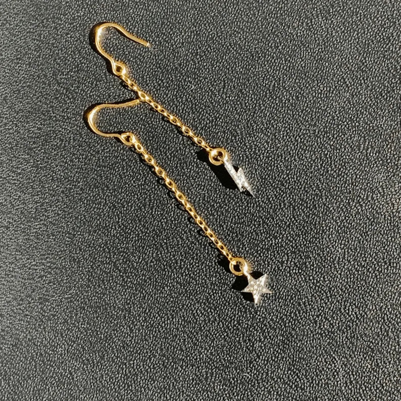 RIGEL Diamond Earrings Encrusted Star Lightning Bolt Charms Bowie