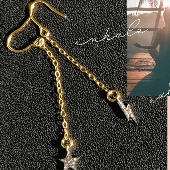 RIGEL Diamond Earrings Encrusted Star Lightning Bolt Charms Bowie