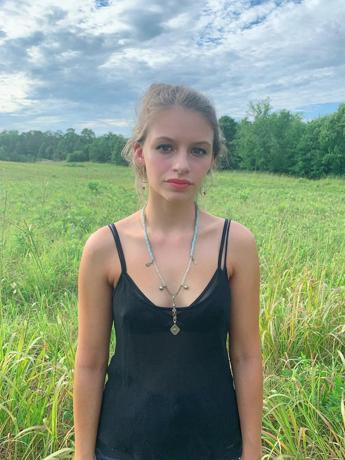 ROSALEN Aqua Crystal Statement Necklace Tribal Kuchi Antiquities Boho