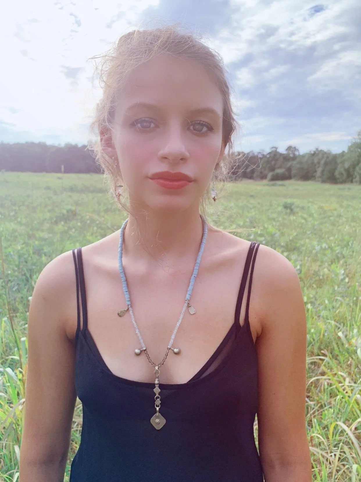 ROSALEN Aqua Crystal Statement Necklace Tribal Kuchi Antiquities Boho