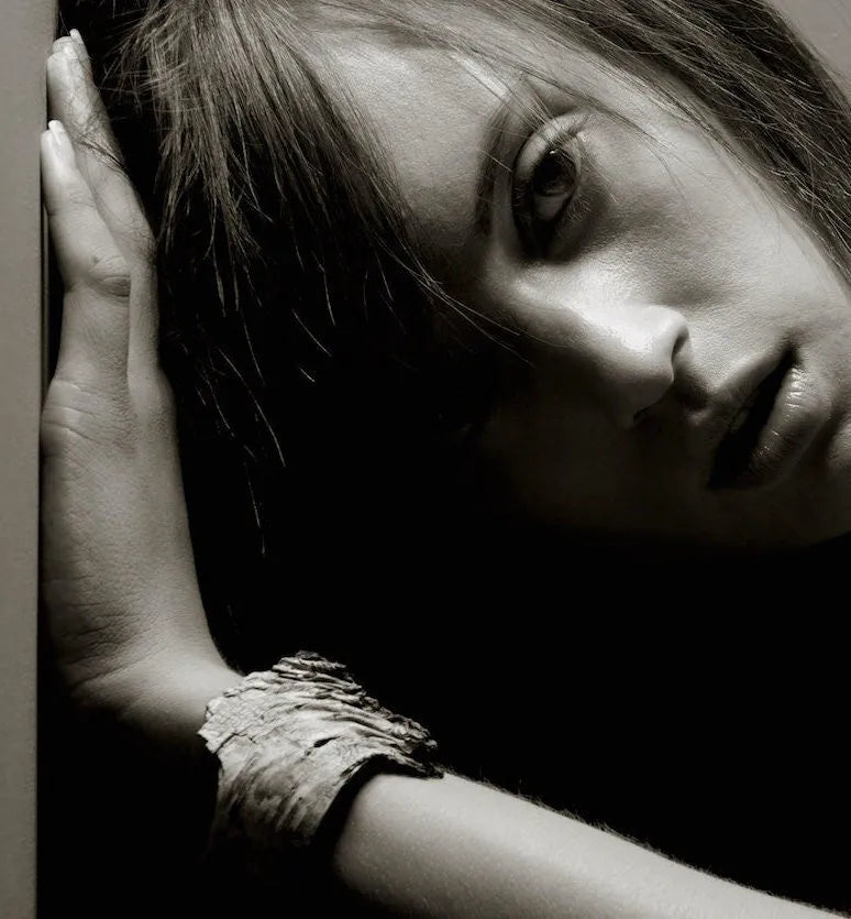 ROWAN Cuff Birch Bark Lambskin Leather Swarovski Crystal Tassel Chain