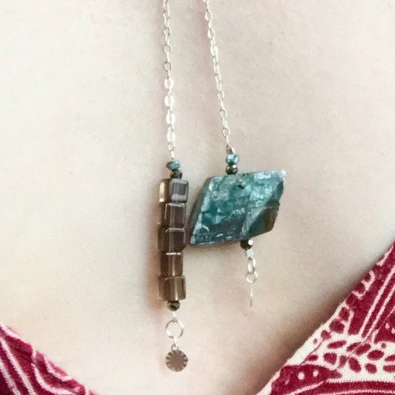 RYAN Lariat Necklace Rare Blue Kyanite Blue Diamonds Slow Fashion