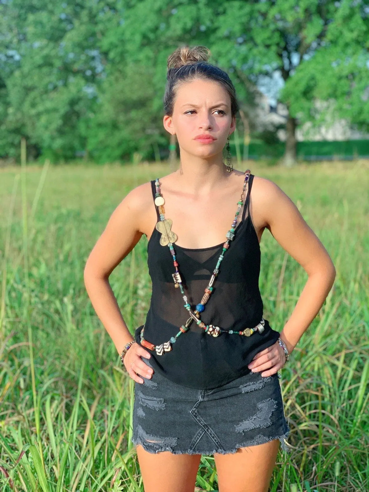 SAGE Wrap Necklace Harness Fine Jewelry Precious Gems Beads Metals