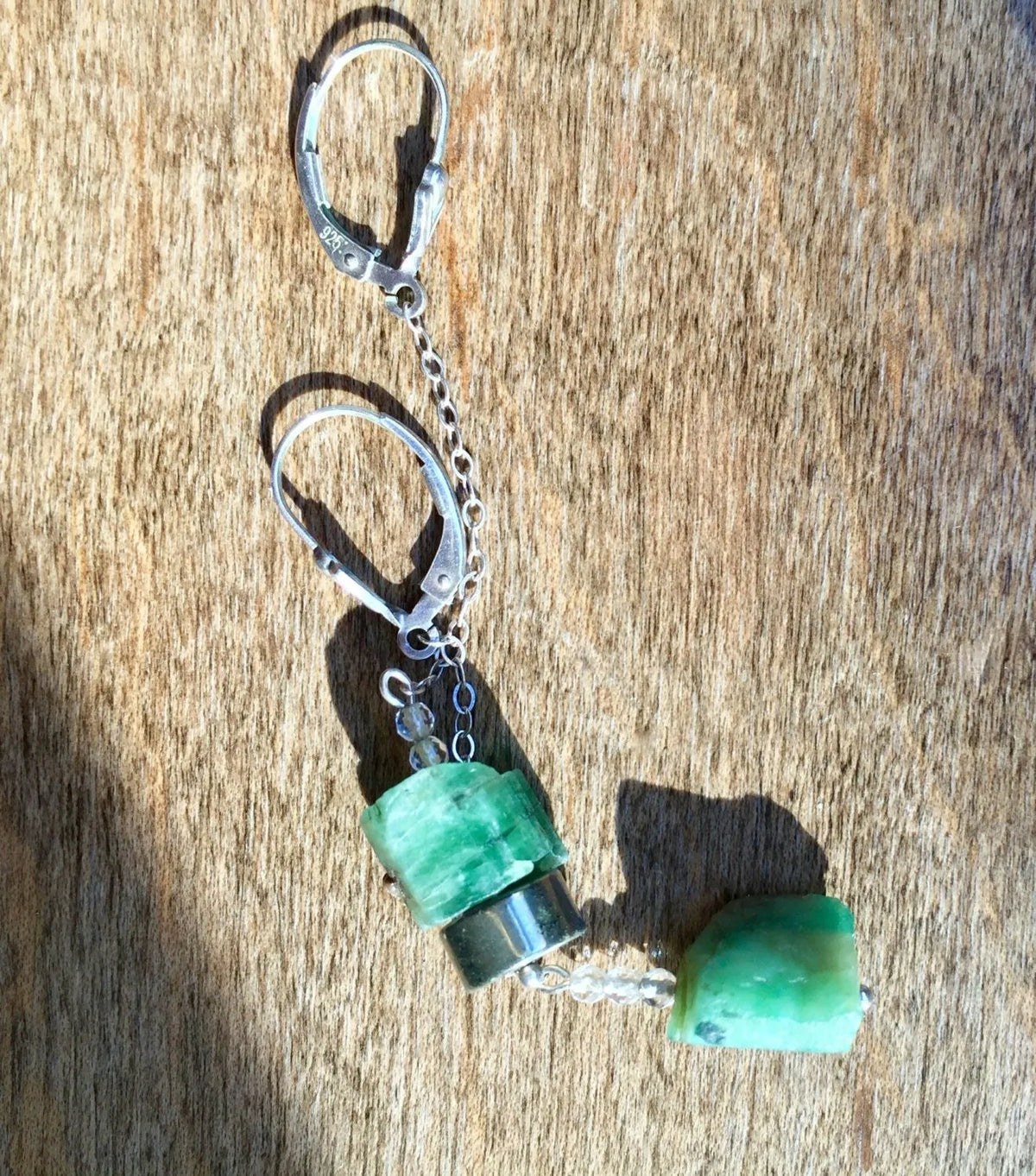 SHELBY Asymmetrical Earrings Emerald Pyrite Rose Quartz Tribal Boho