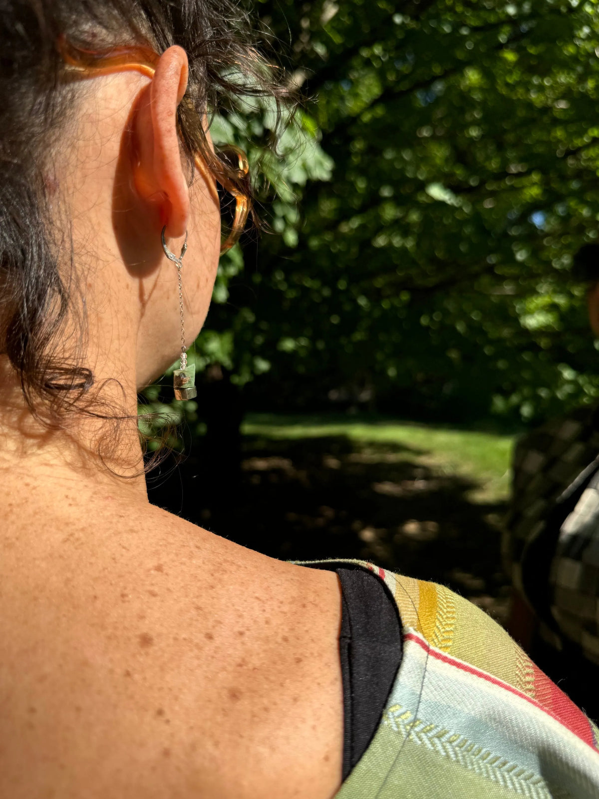 SHELBY Asymmetrical Earrings Emerald Pyrite Rose Quartz Tribal Boho