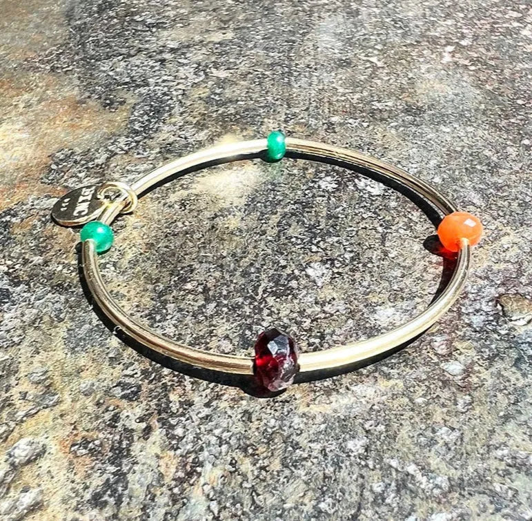 SILAS Golden Bracelet Emeralds Garnet Carnelian 14K Gold
