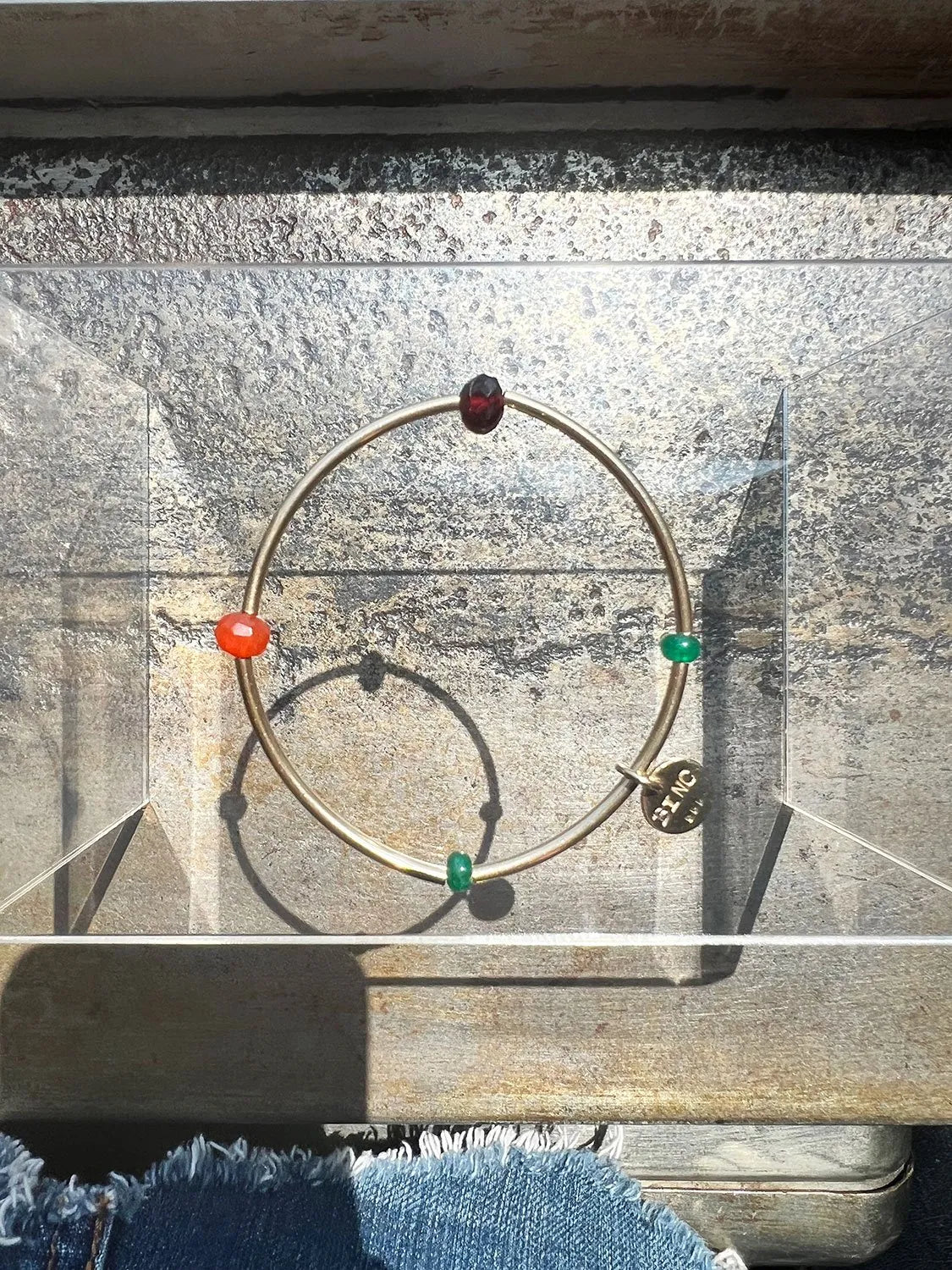 SILAS Golden Bracelet Emeralds Garnet Carnelian 14K Gold