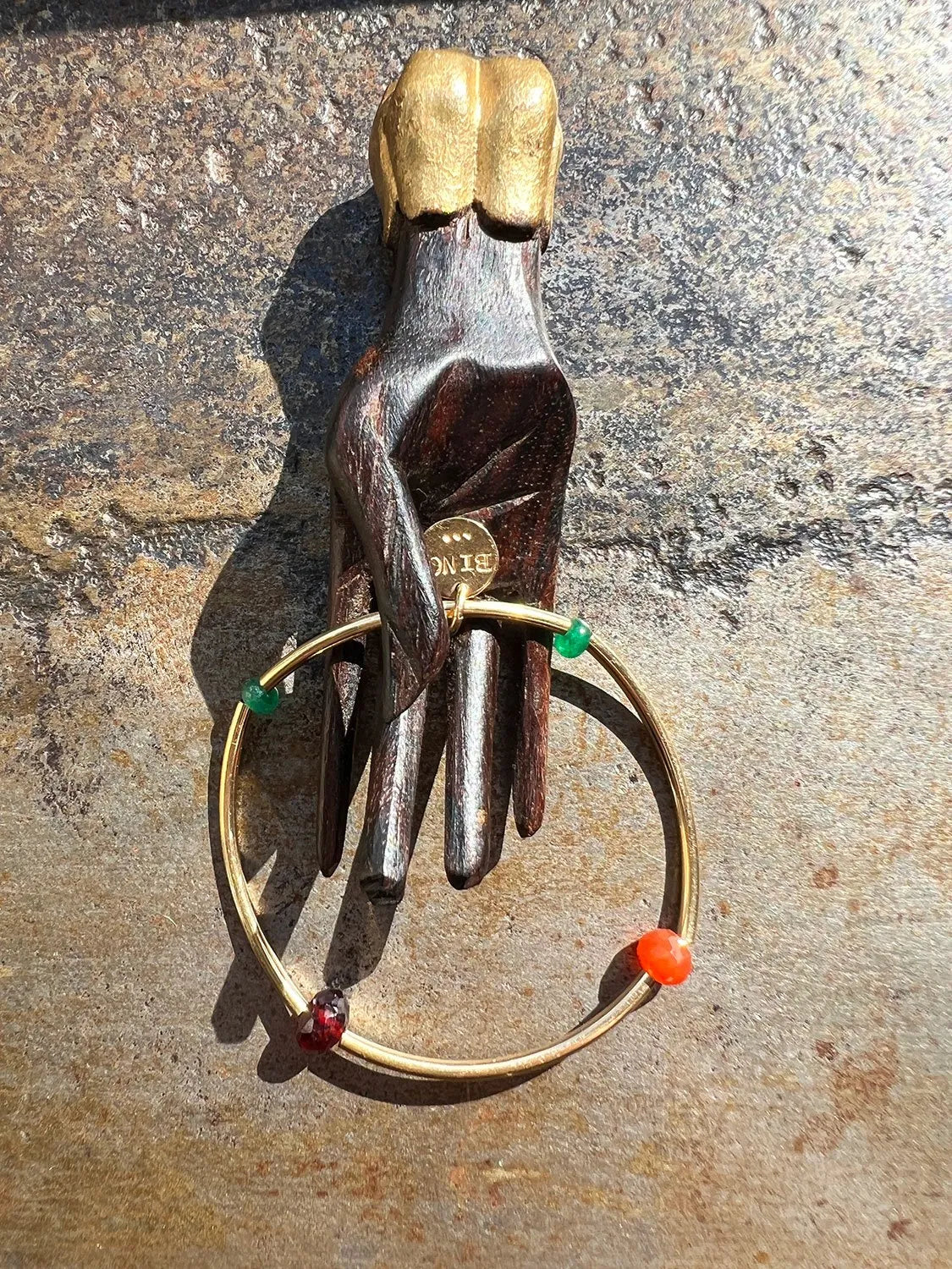 SILAS Golden Bracelet Emeralds Garnet Carnelian 14K Gold