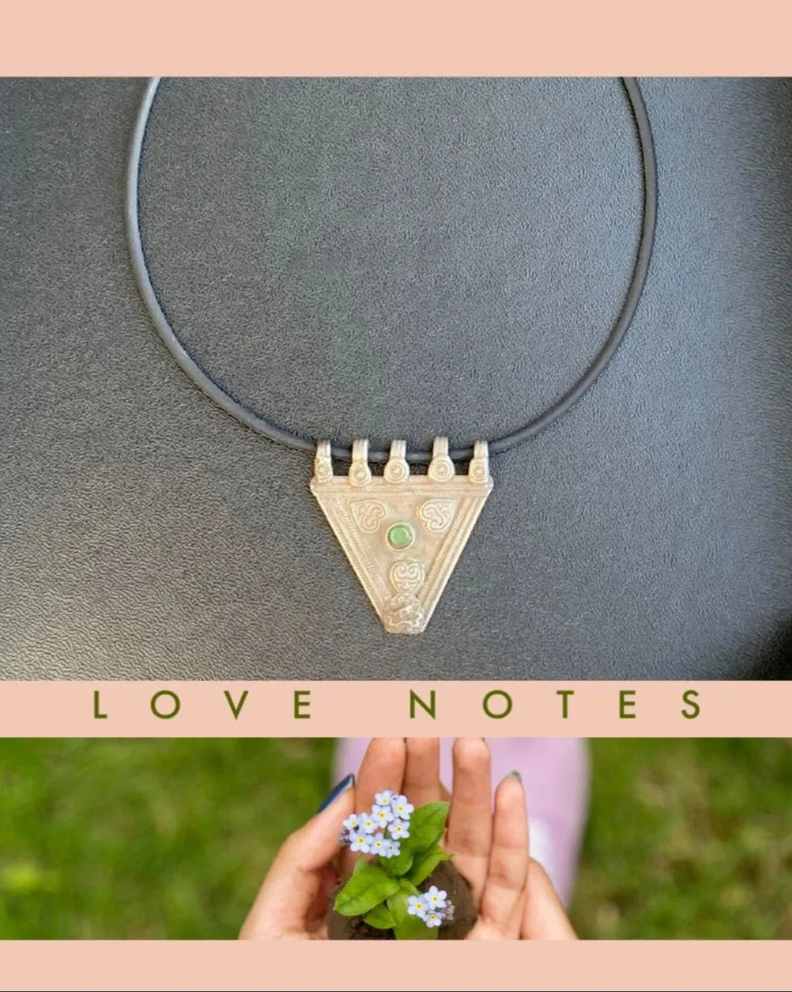 SMITH Tribal Necklace Antique Pendant Pink or Green Cabochon Boho