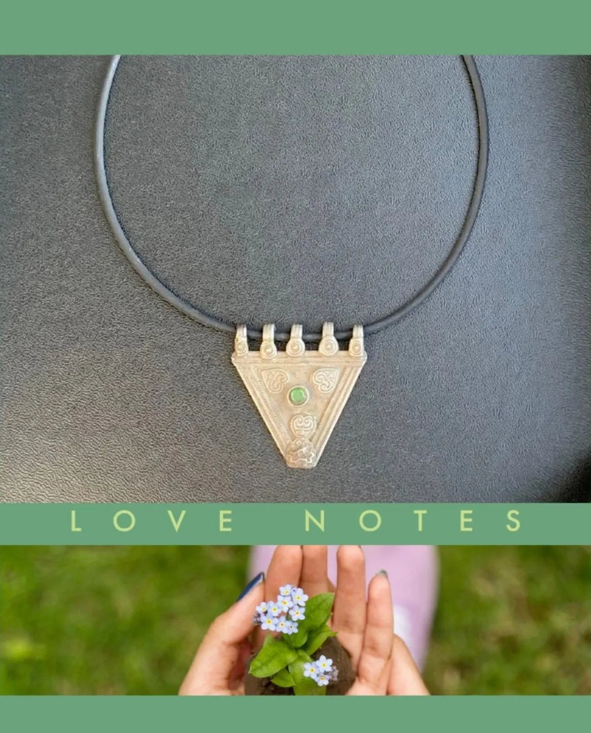 SMITH Tribal Necklace Antique Pendant Pink or Green Cabochon Boho