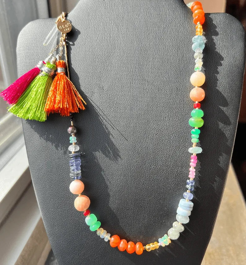 SOFIE F. Necklace Opal Aquamarine Varied Gems Crystals Cottagecore