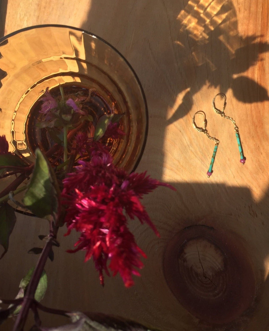 SOPHIE Earrings Turquoise Ruby Faceted Gemstones 14K Gold 14/20