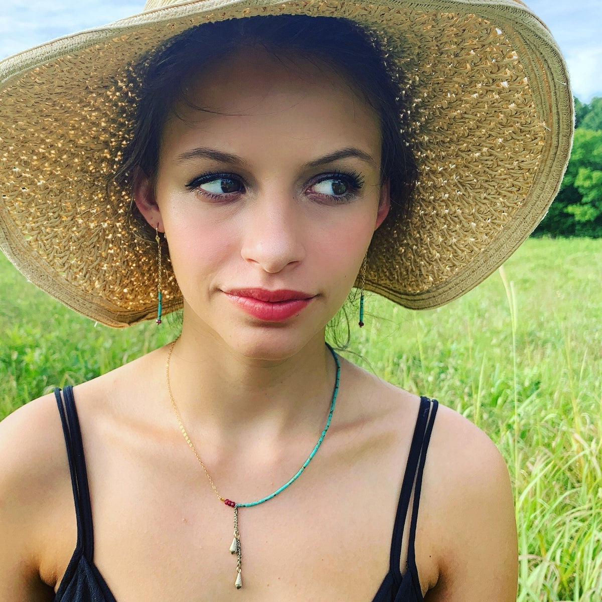 SOPHIE Earrings Turquoise Ruby Faceted Gemstones 14K Gold 14/20