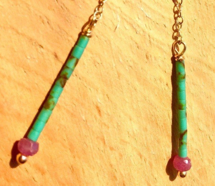 SOPHIE Earrings Turquoise Ruby Faceted Gemstones 14K Gold 14/20