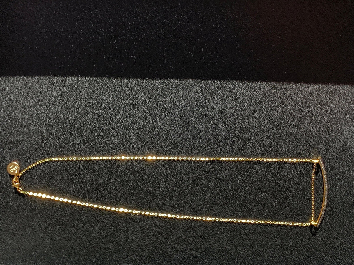 SUNBURST ARC Diamond Necklace Arch Pendant Gold 14/20 Cable Chain