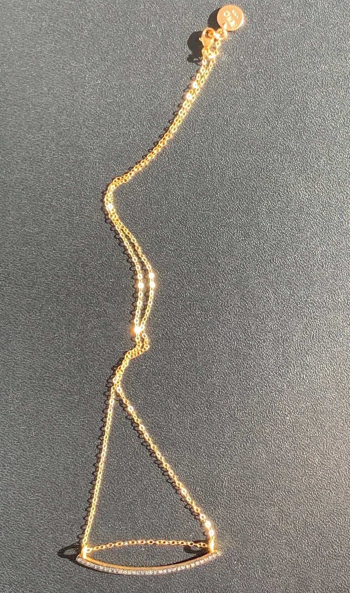 SUNBURST ARC Diamond Necklace Arch Pendant Gold 14/20 Cable Chain