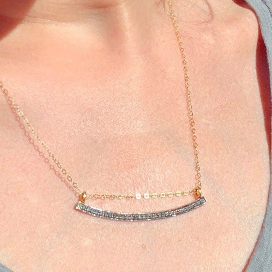 SUNBURST ARC Diamond Necklace Arch Pendant Gold 14/20 Cable Chain