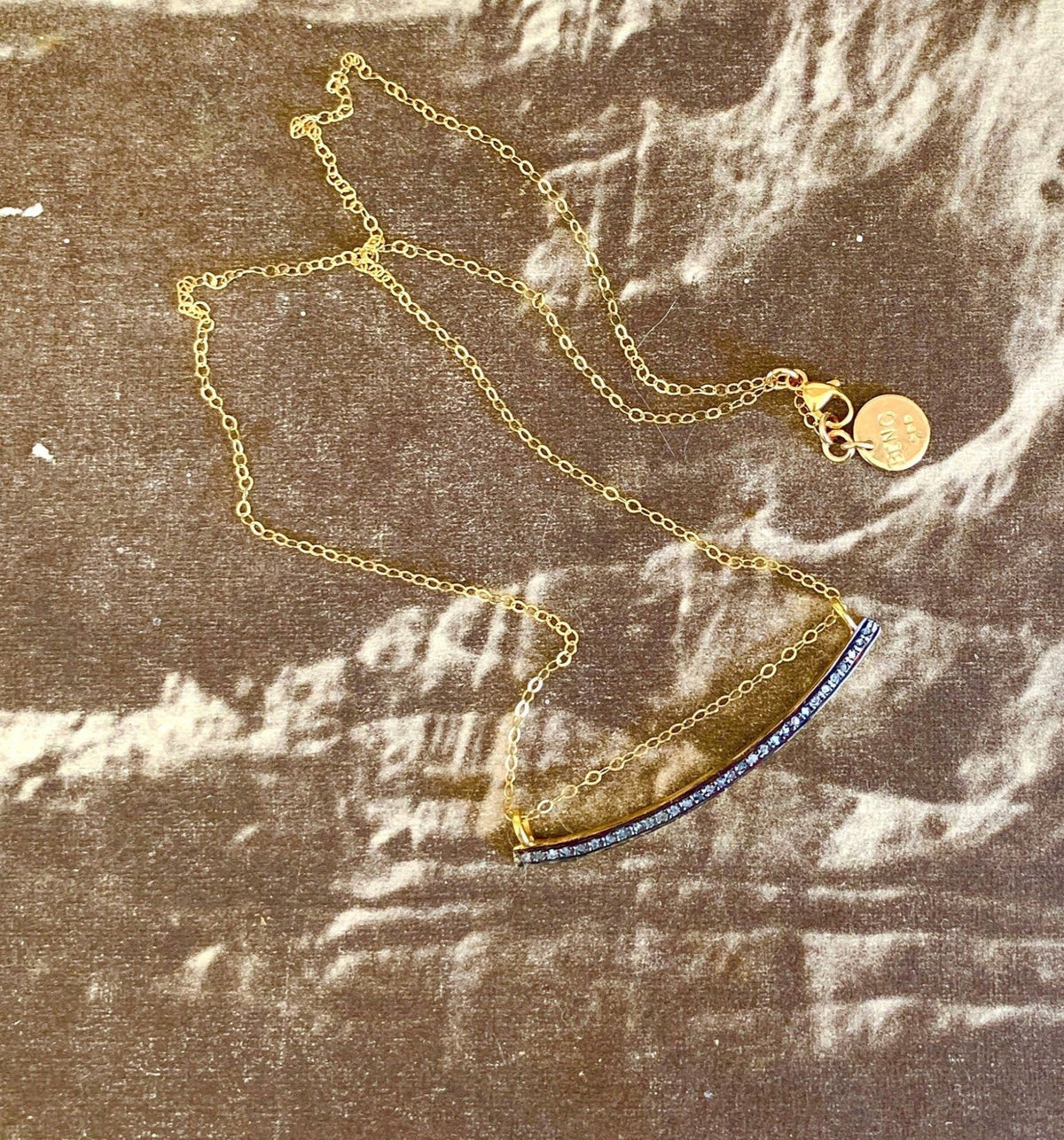 SUNBURST ARC Diamond Necklace Arch Pendant Gold 14/20 Cable Chain