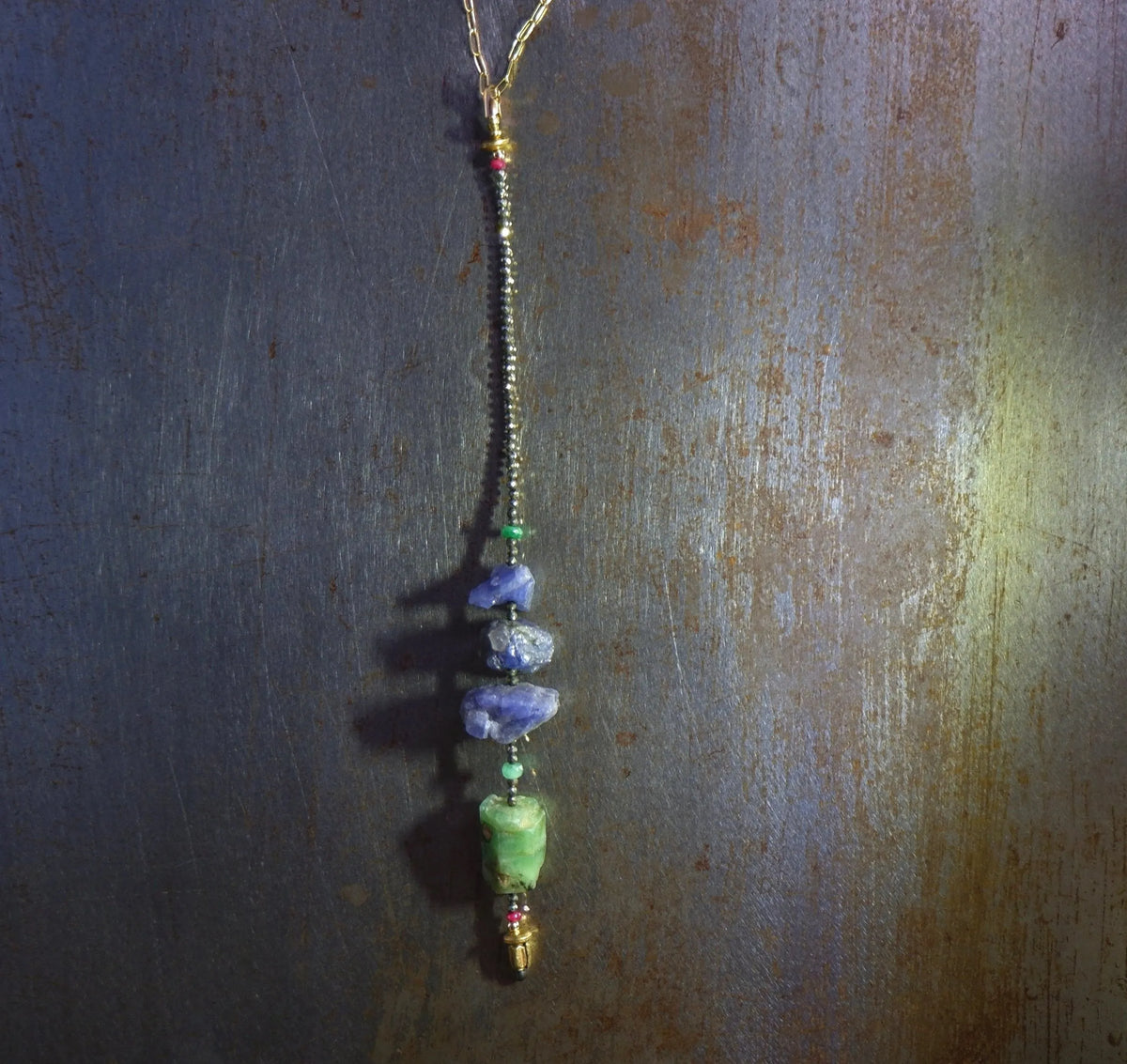 SUNDIAL Necklace Tanzanite Emerald Pyrite Pink Sapphires Heirloom