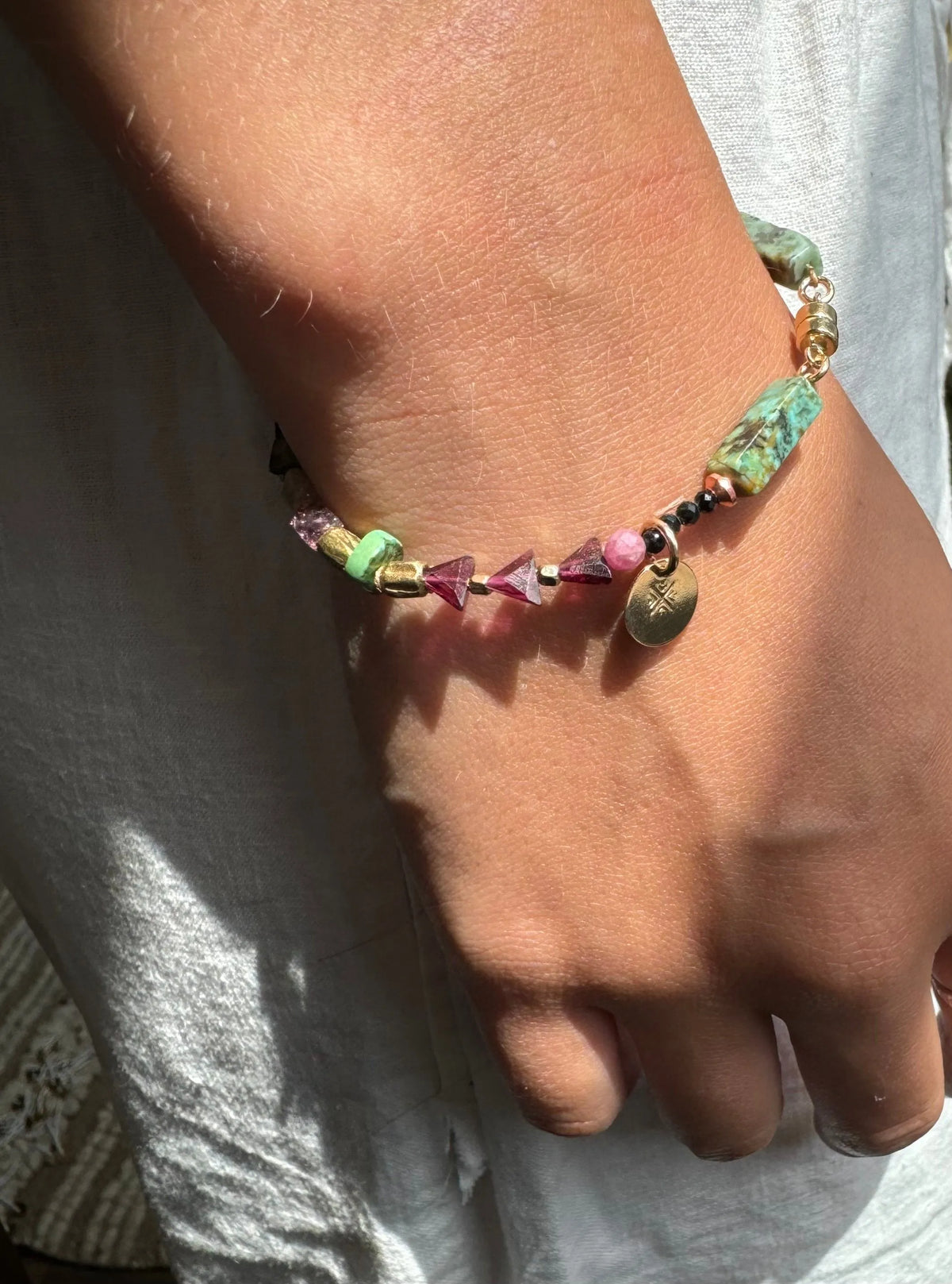 THEA beaded bracelet Fine Gems Crystals Wax-Cast Charms