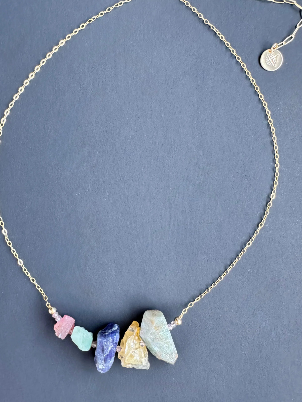 TiiNA Mixed Raw Crystal Necklace Master Healing Stones Wax Cast Bell