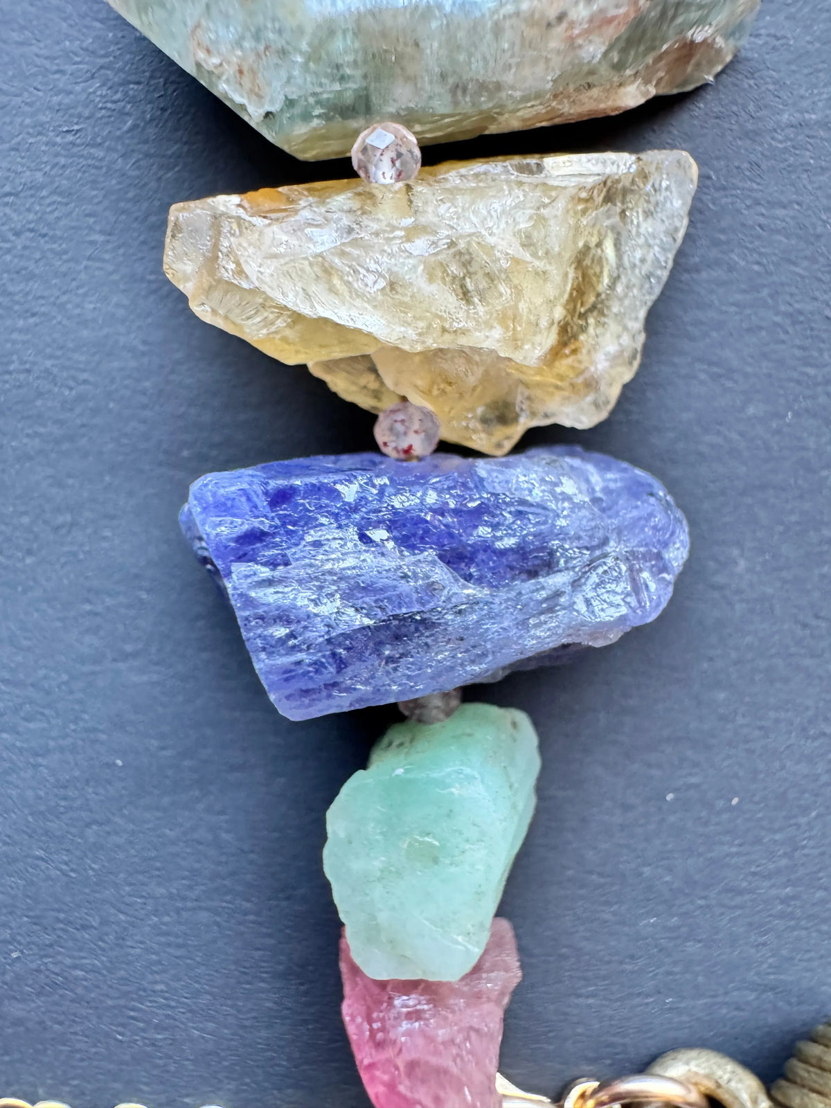 TiiNA Mixed Raw Crystal Necklace Master Healing Stones Wax Cast Bell