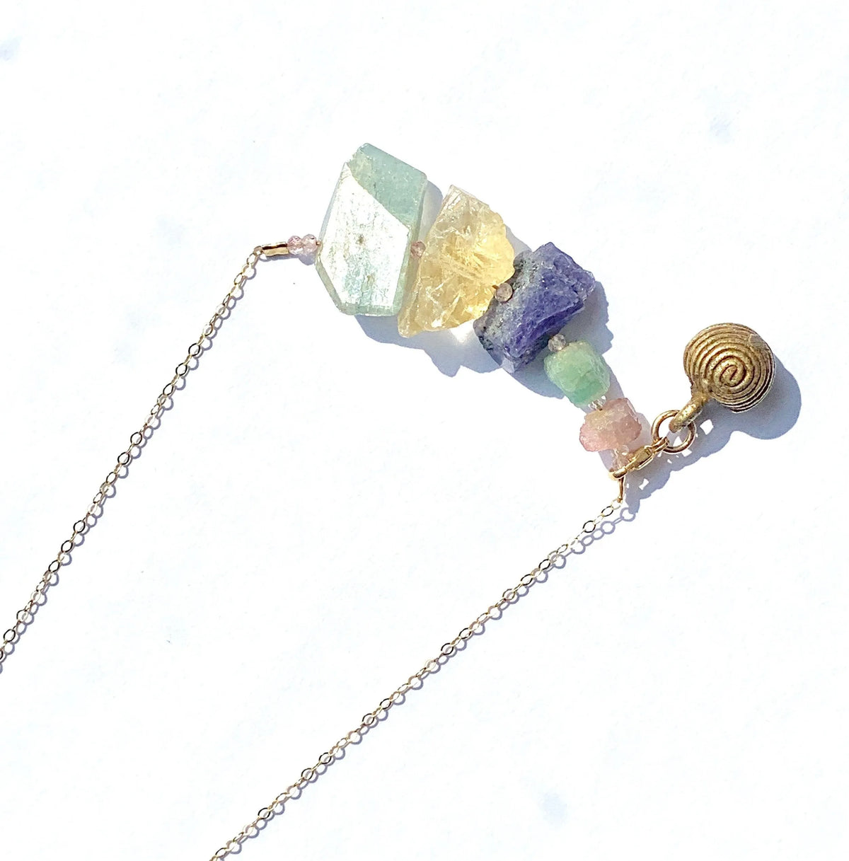 TiiNA Mixed Raw Crystal Necklace Master Healing Stones Wax Cast Bell