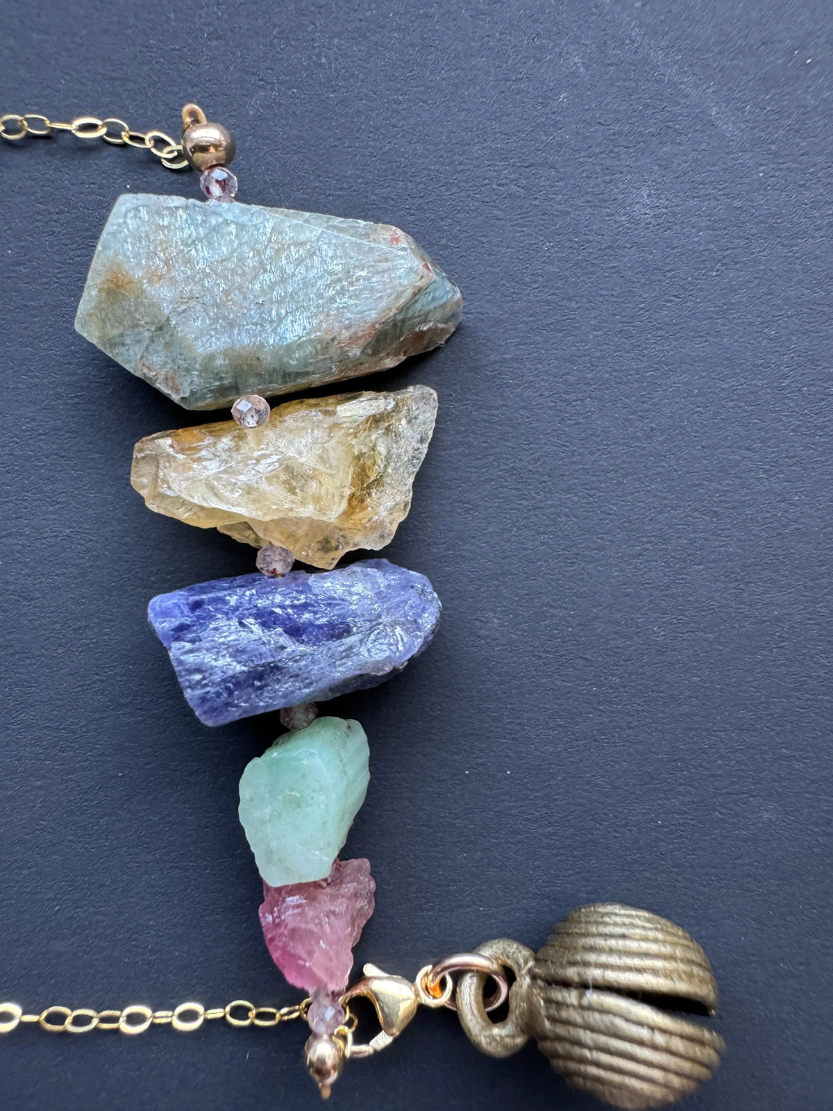 TiiNA Mixed Raw Crystal Necklace Master Healing Stones Wax Cast Bell