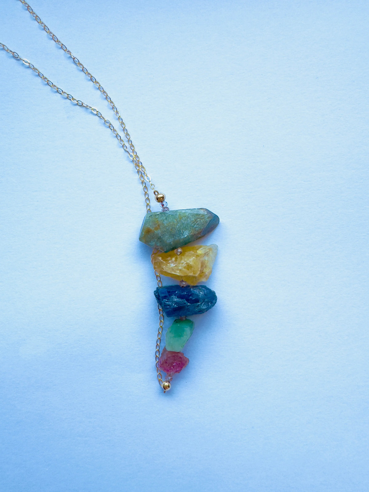 TiiNA Mixed Raw Crystal Necklace Master Healing Stones Wax Cast Bell