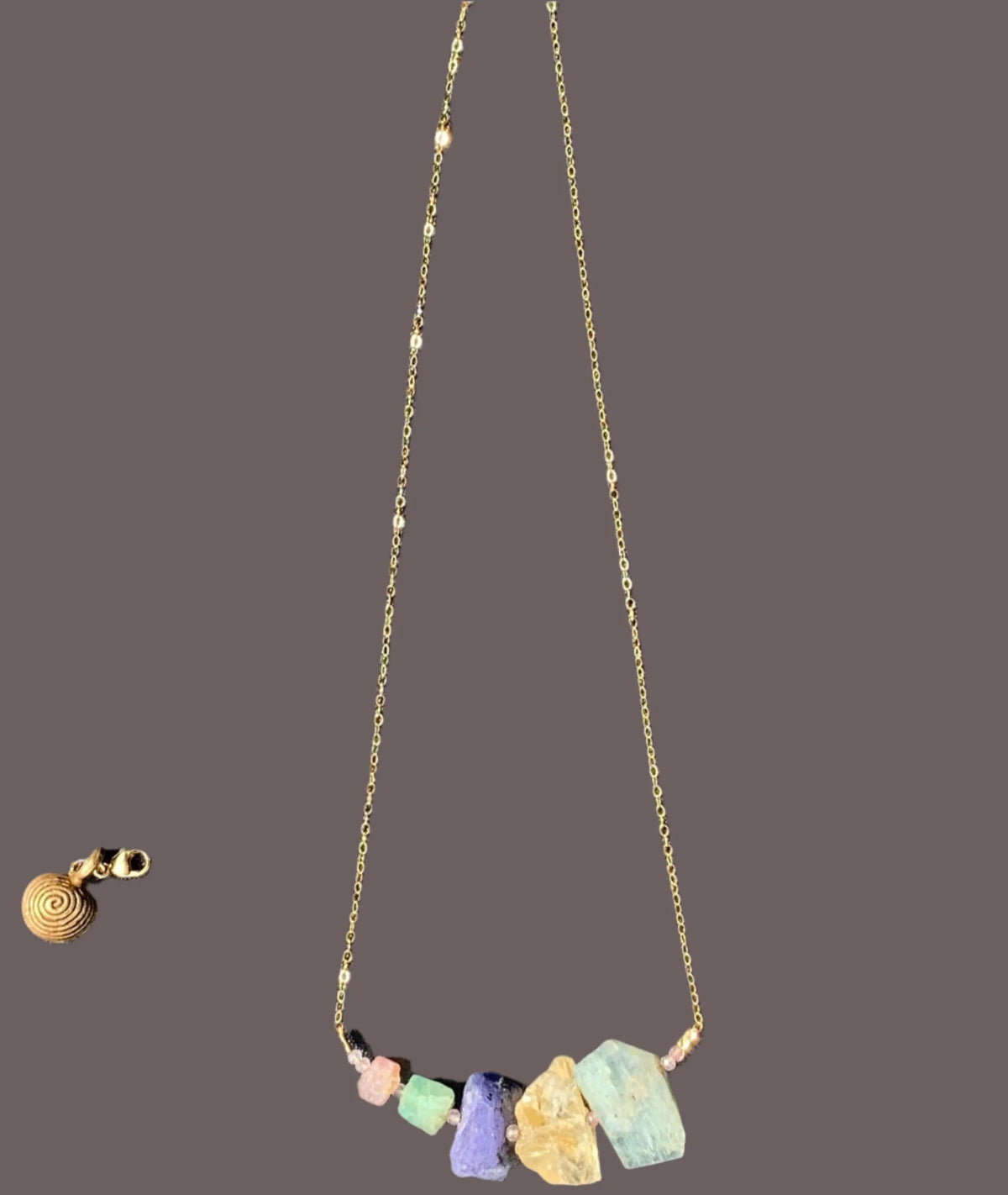 TiiNA Mixed Raw Crystal Necklace Master Healing Stones Wax Cast Bell