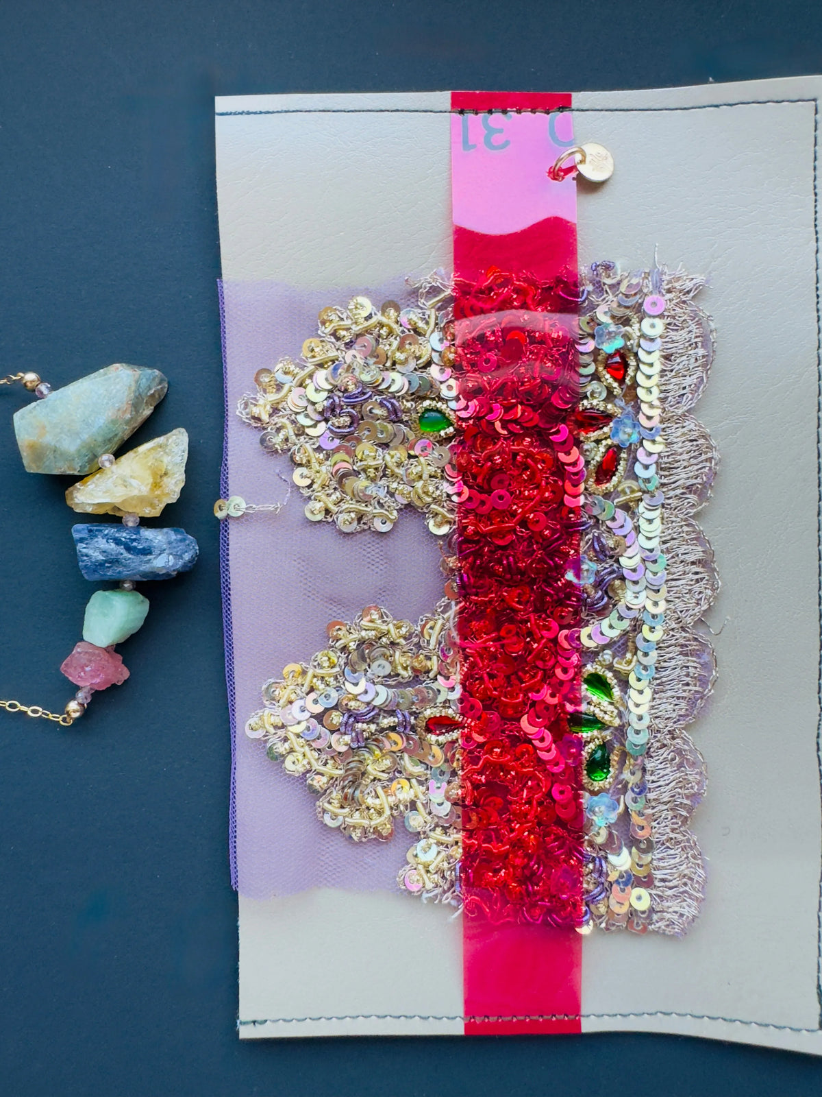 TiiNA Mixed Raw Crystal Necklace Master Healing Stones Wax Cast Bell