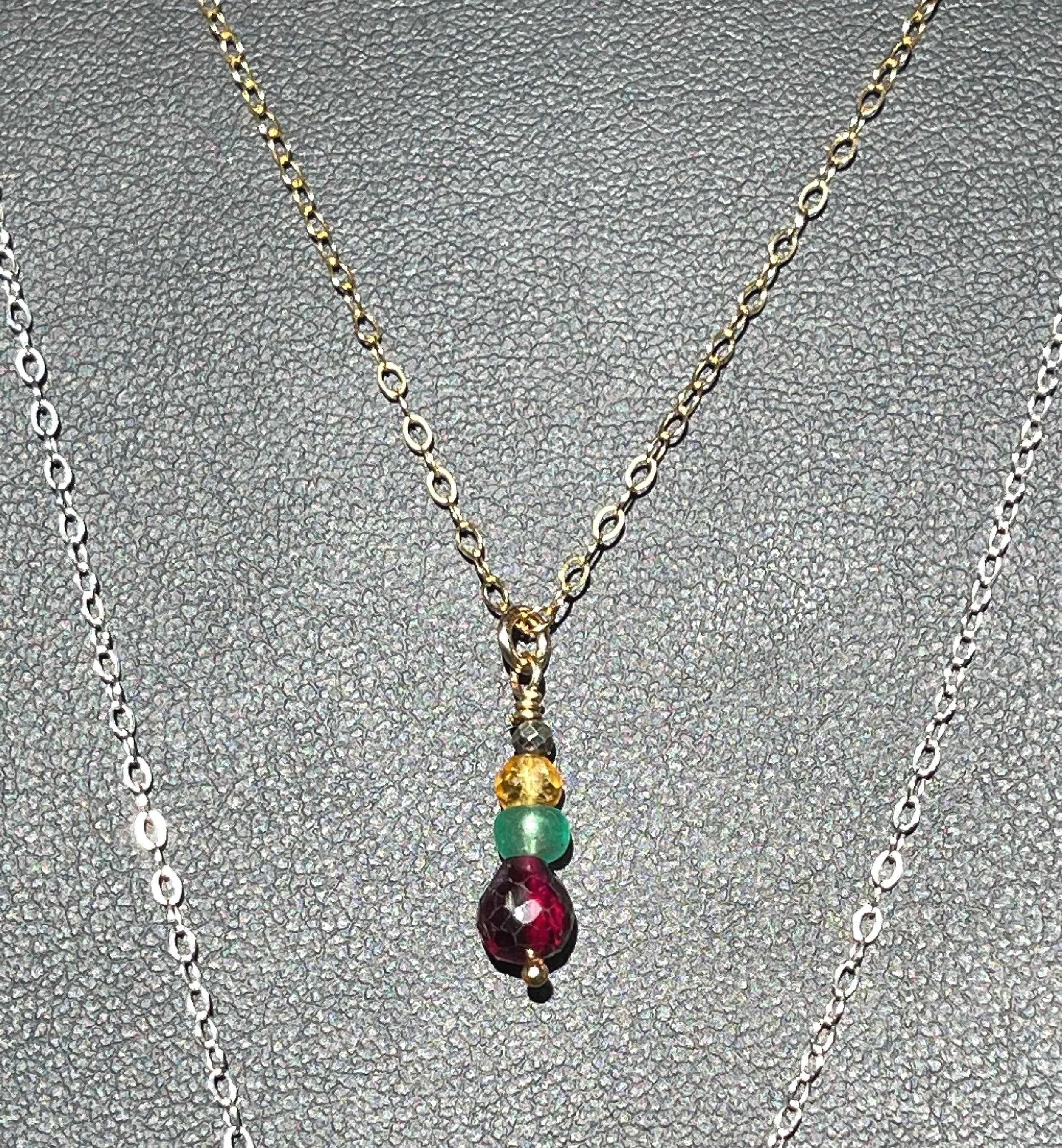 WAABSHKA MEMENGWAN Double-Chain Crystal Necklace Sterling Gold Mix