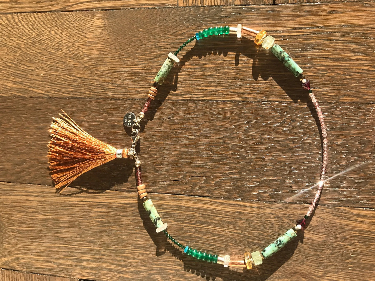 WEST Choker Beaded Bohemian Splurge Fine Turquoise Gems Crystals
