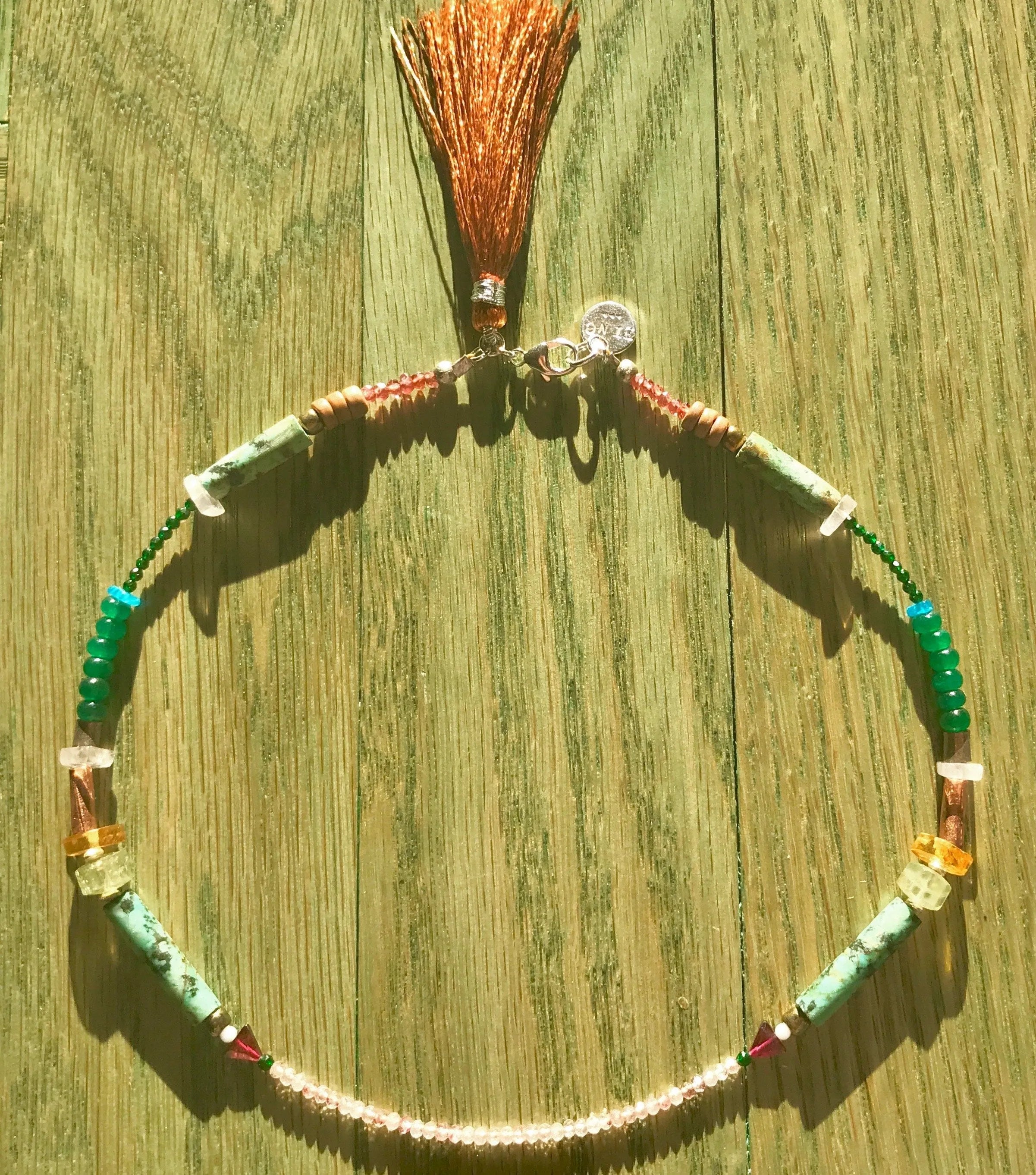 WEST Choker Beaded Bohemian Splurge Fine Turquoise Gems Crystals