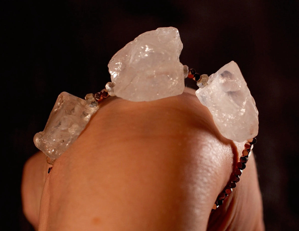 WILMA Bracelet Raw Crystal Quartz Hematite Aquamarine Handmade
