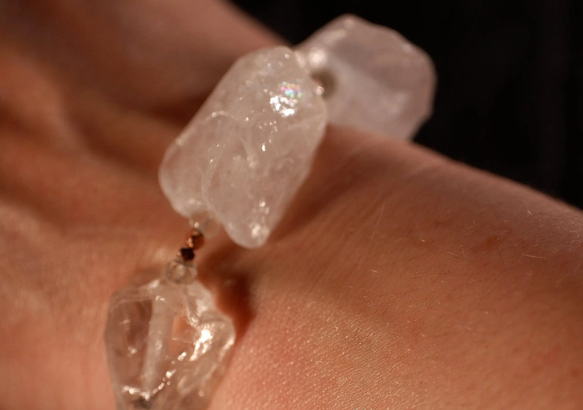 WILMA Bracelet Raw Crystal Quartz Hematite Aquamarine Handmade