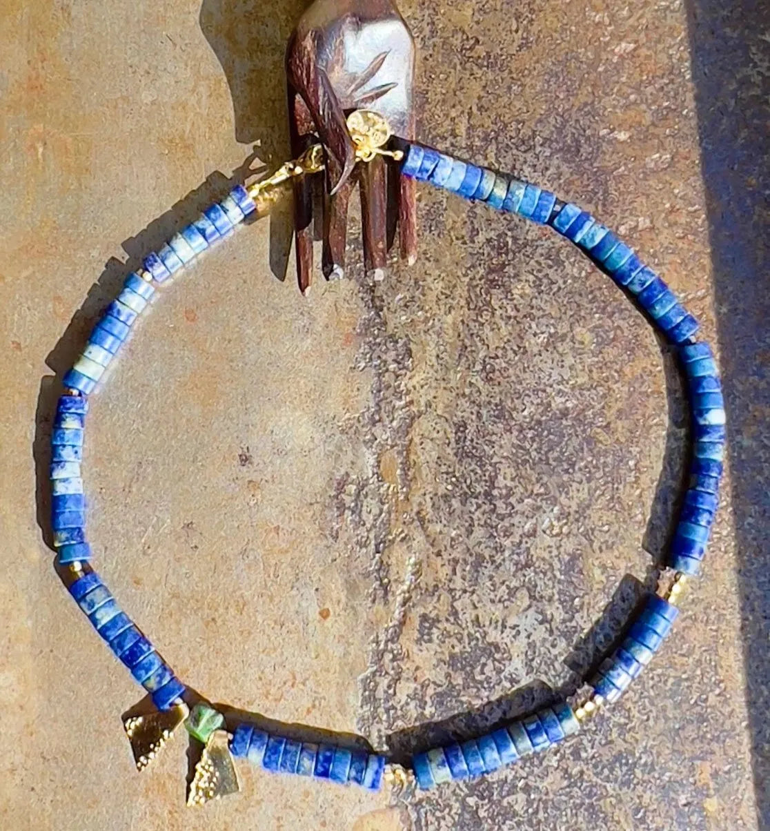 WINONA Collar Choker Necklace Lapis Lazuli 14K Gold Pendants