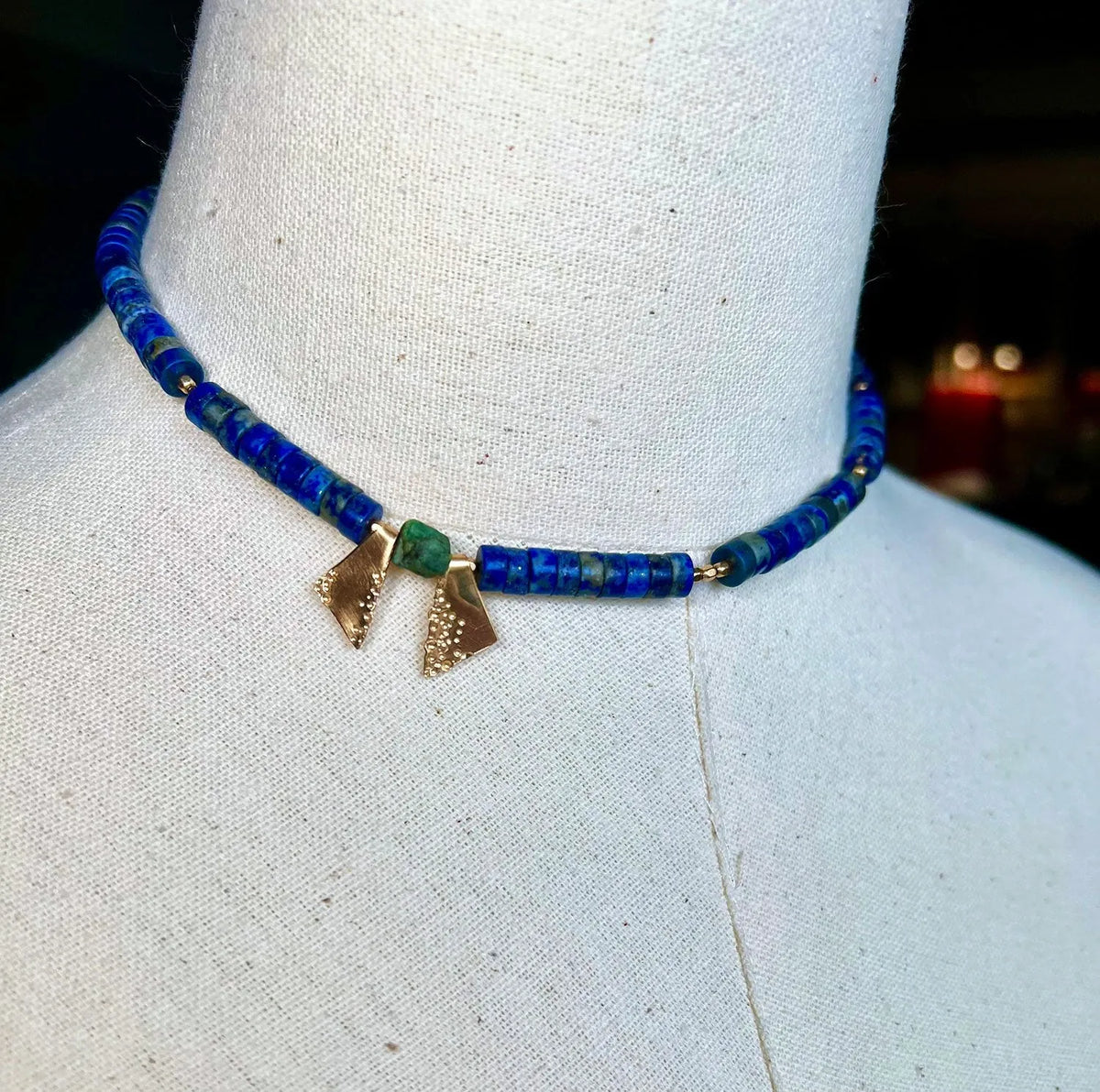WINONA Collar Choker Necklace Lapis Lazuli 14K Gold Pendants