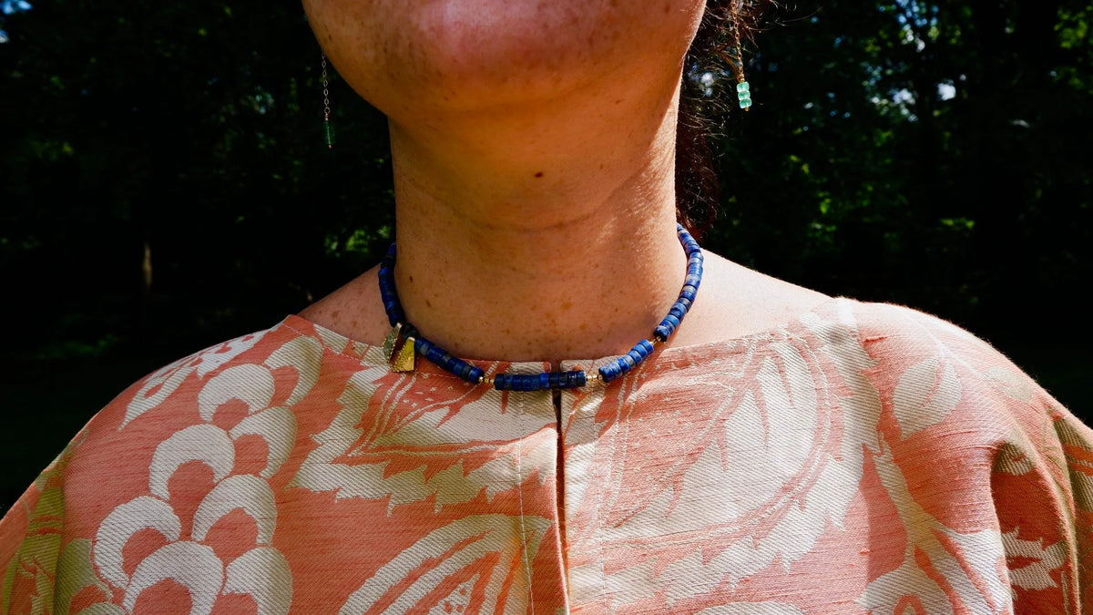 WINONA Collar Choker Necklace Lapis Lazuli 14K Gold Pendants
