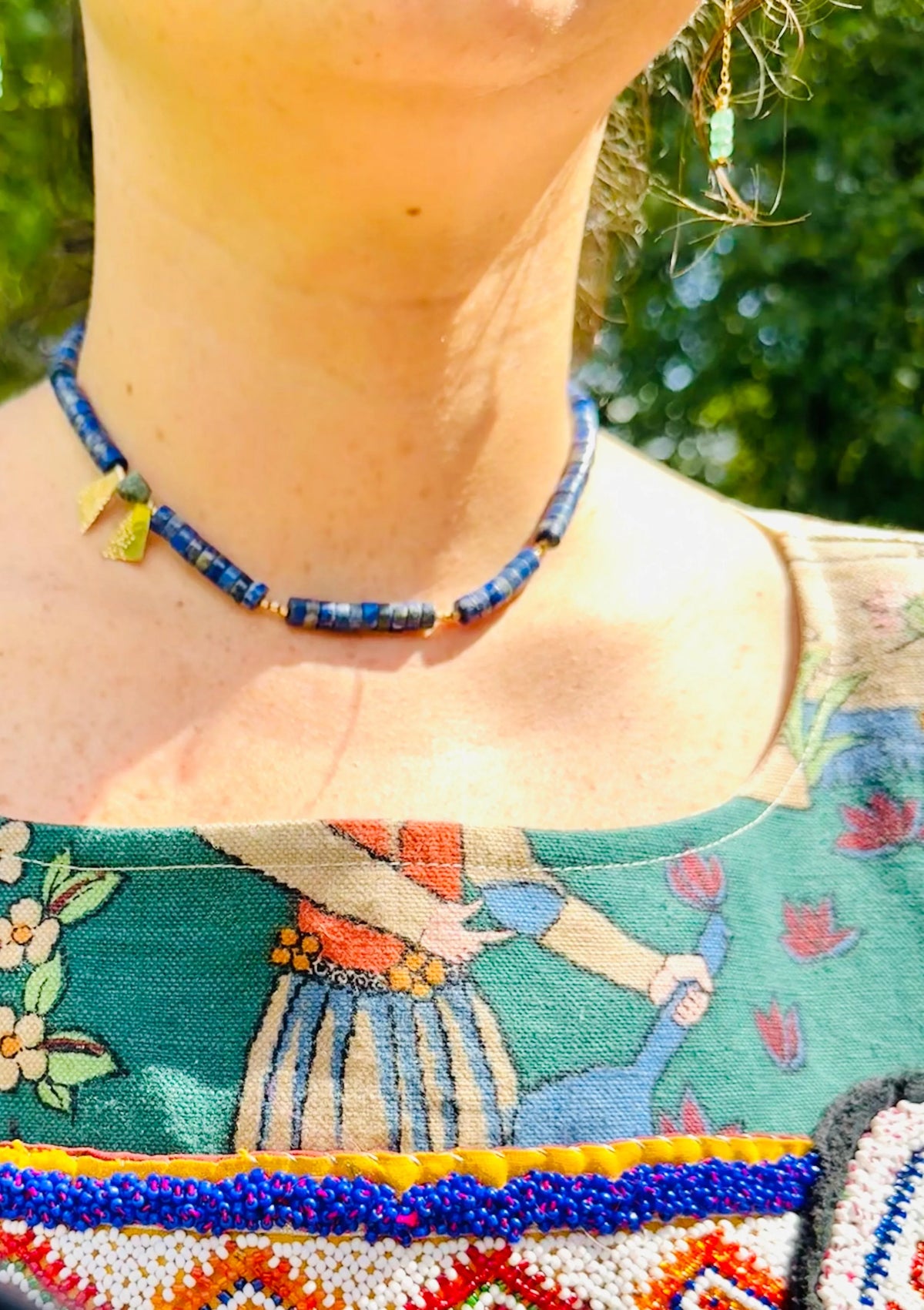WINONA Collar Choker Necklace Lapis Lazuli 14K Gold Pendants