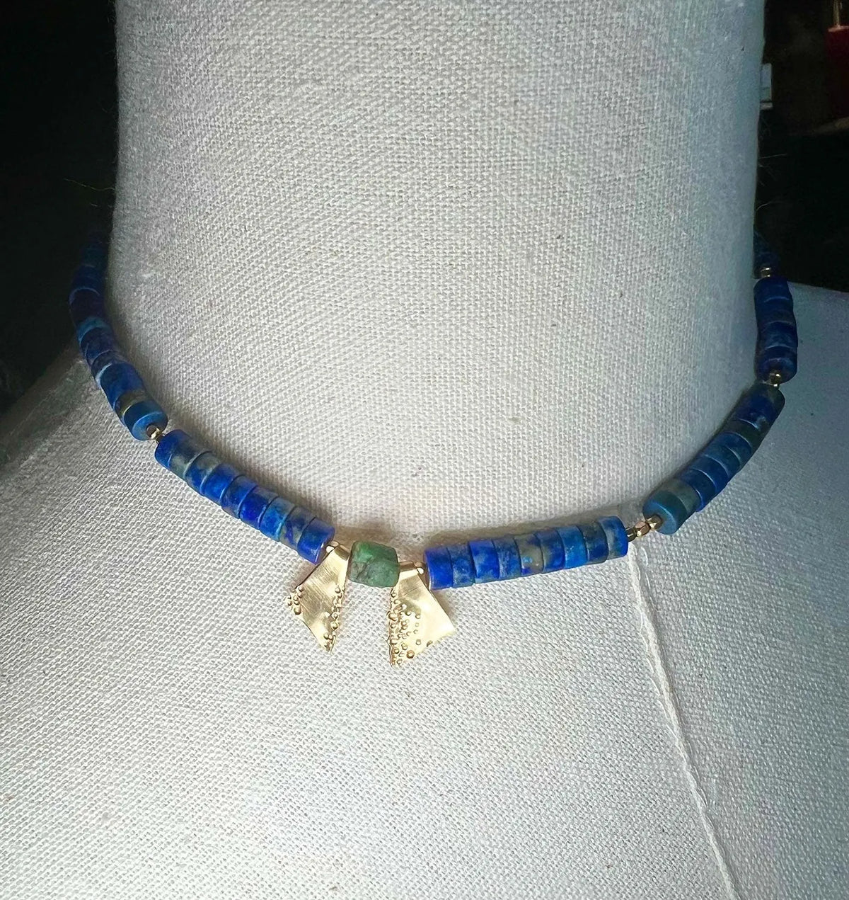 WINONA Collar Choker Necklace Lapis Lazuli 14K Gold Pendants