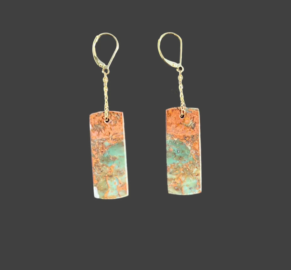 XAVIER Earrings In Green Opal Elongated Rectangular Shaped